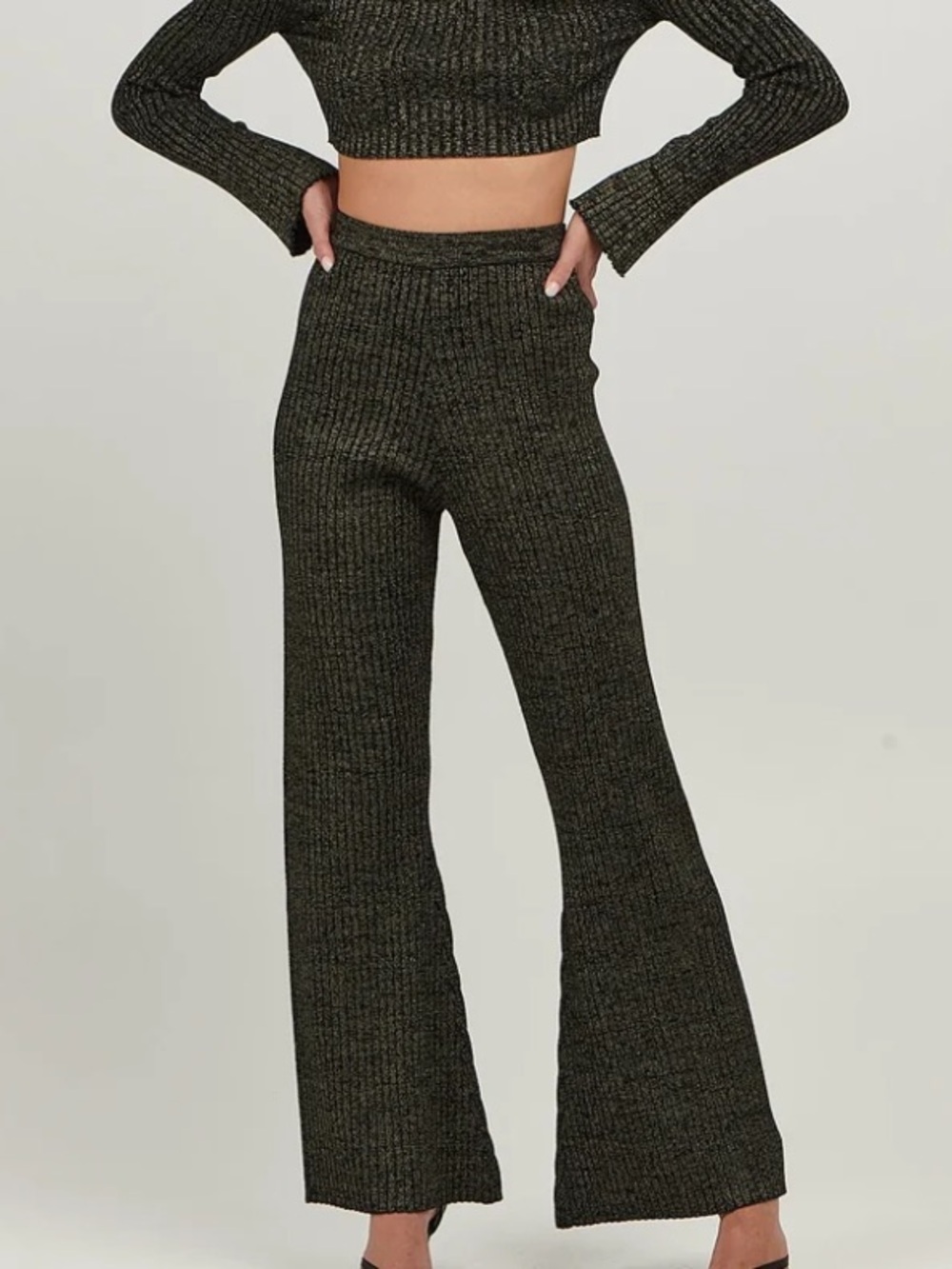 NWT Charlie Holiday Kiara Black Lurex Flare Knit Pants Size S ⭐️